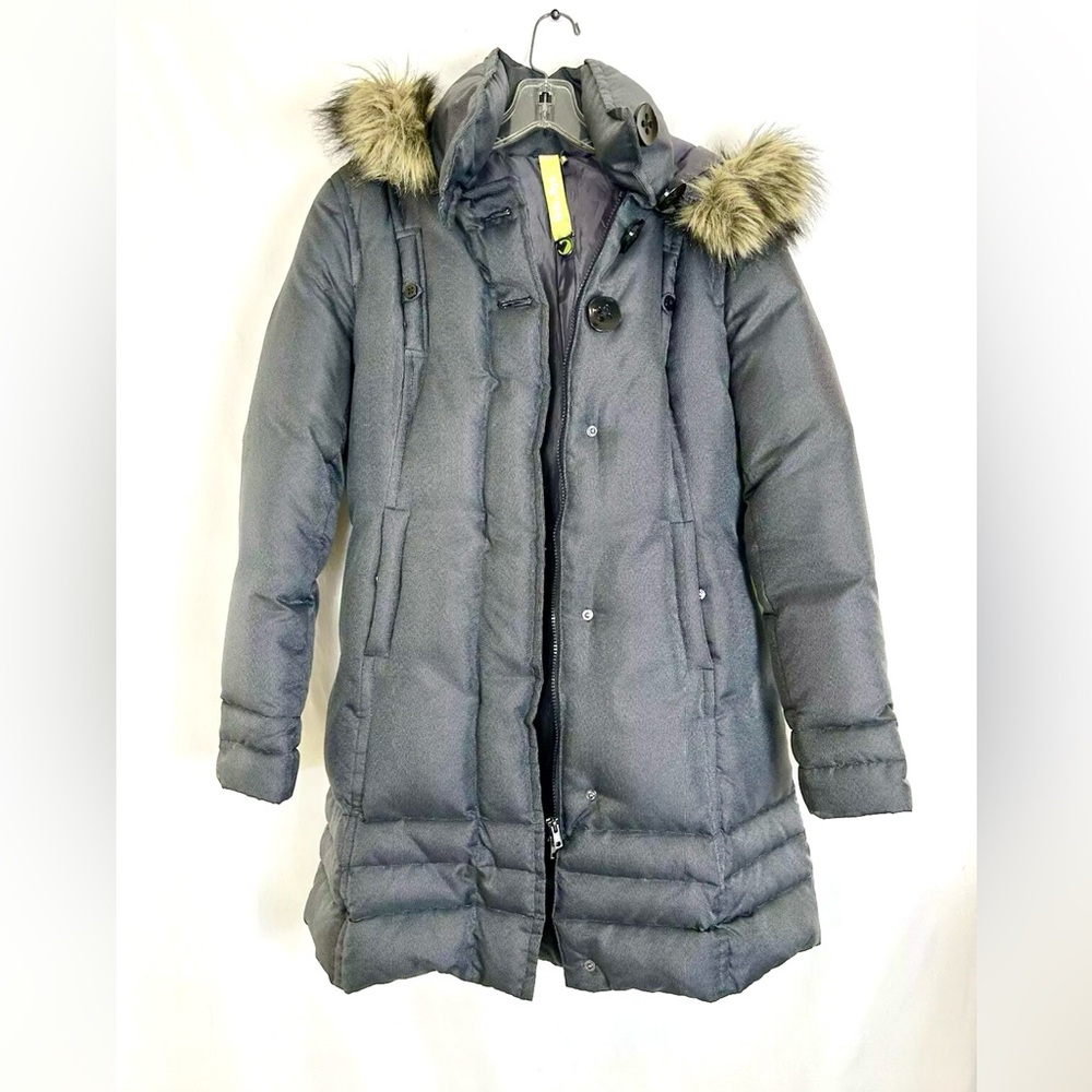 Soia & Kyo Parka Down Puffer Jacket Hooded Faux Fur Trim Coat Gray Size Medium